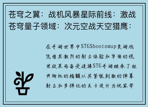 苍穹之翼：战机风暴星际前线：激战苍穹量子领域：次元空战天空猎鹰：机甲传奇星际舰队：激战太空